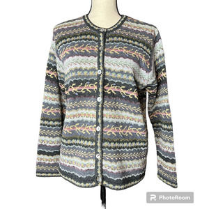 Talbots Women's Fair Isle Cardigan Sweater Size SP in Multicolor Lambswool Blend